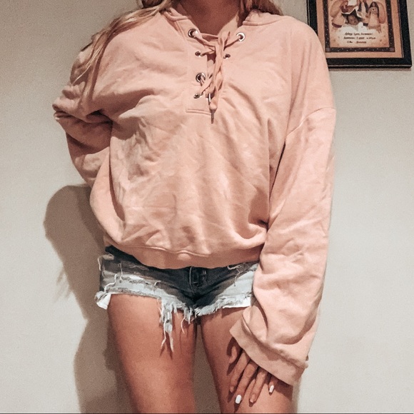 H&M Tops - H&M // Blush Pink Tie Hoodie
